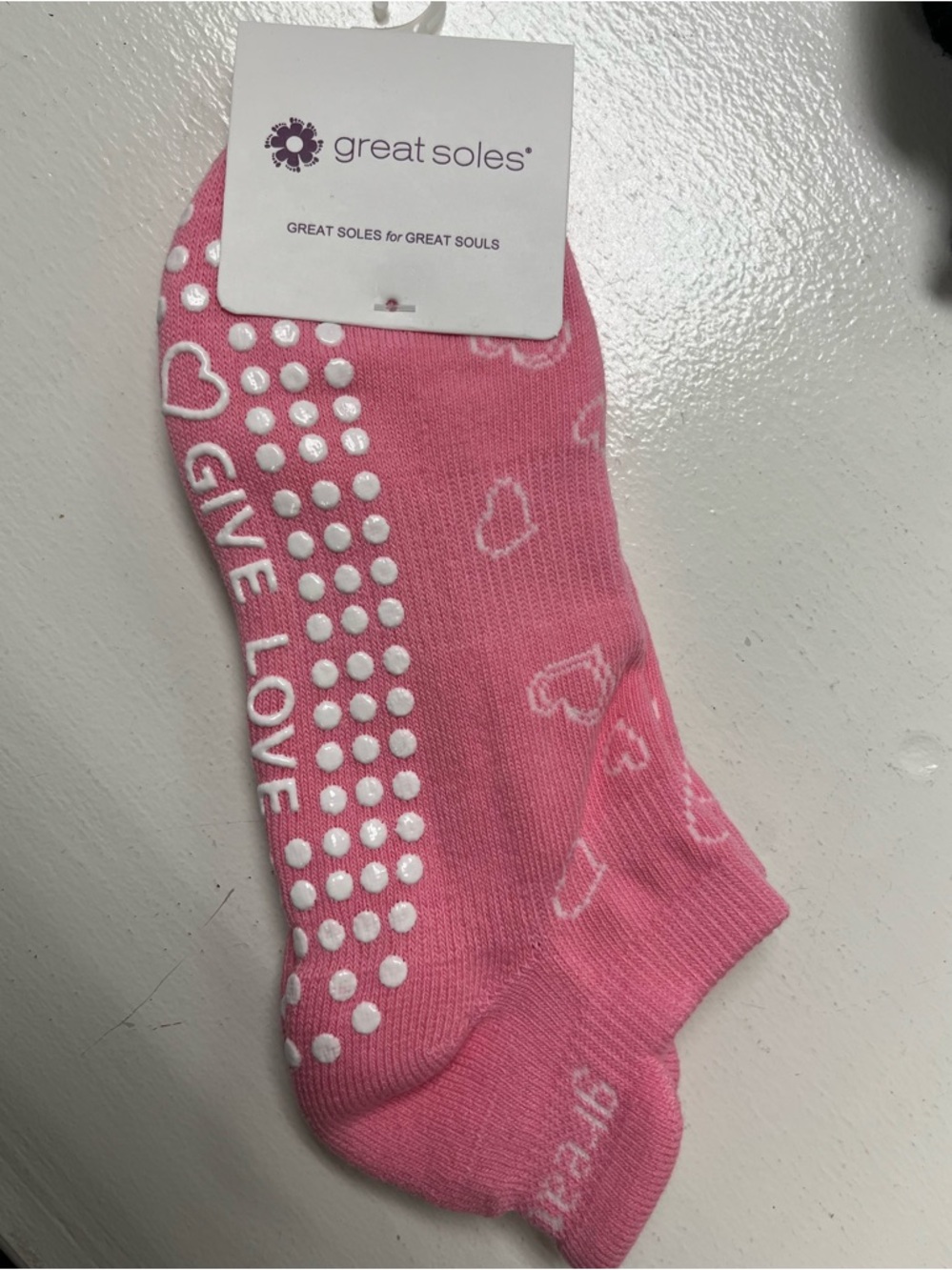 Great Soles Womens Pink Heart Grip Socks, US 6-10